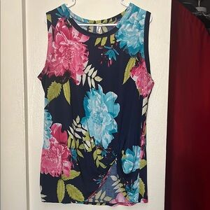 Blue and Pink Fitted Sleeveless Tank Top